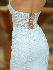 Reva Corset Gown - Light Blue Floral Lace Dress