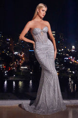 Maddox Gown - Silver - STRAPLESS GLITTER EMBELLISHED GOWN