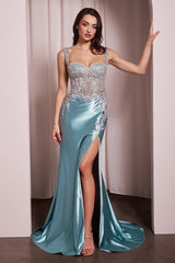MELROSE GOWN - CRYSTAL BEADED LACE & SATIN GOWN