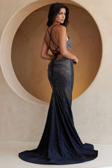 Novalee Gown - Periwinkle - Hot Stone Dress With Lace Up Back