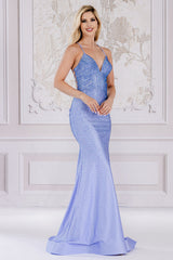 Novalee Gown - Periwinkle - Hot Stone Dress With Lace Up Back