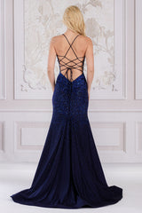 Novalee Gown - Navy - Hot Stone Dress With Lace Up Back