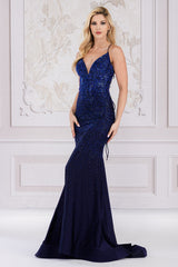 Novalee Gown - Navy - Hot Stone Dress With Lace Up Back