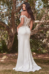 Rosaline Gown - Off White - Floral Off-The-Shoulder Dress