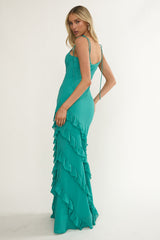 Nevaeh Ruffle Maxi Dress - Turquoise