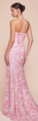 MARTA GOWN - BLUE - STRAPLESS FLORAL PRINTED SOFT CHIFFON DRESS