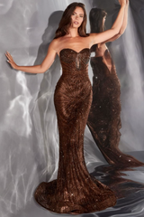 Maddox Gown - Espresso - STRAPLESS GLITTER EMBELLISHED GOWN