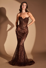 GEMINI GOWN - BEADED SEQUIN FITTED STRAPLESS GOWN