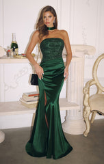 Stetson Sequin & Satin Strapless Gown With Choker