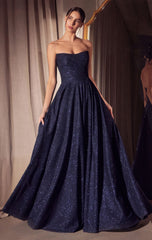 Quinn Gown - Long Strapless Glitter A-line Dress