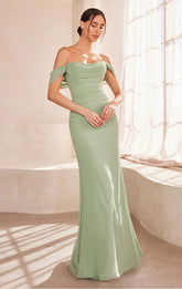 Faye Gown - Chiffon Off-the-Shoulder Fitted Dress