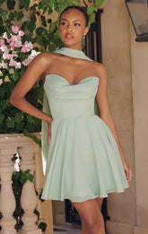 Ella Mini Dress - A-line Strapless Chiffon Cocktail Dress With Scarf