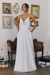 WILLOW GOWN - OFF WHITE A-LINE SATIN DRESS WITH COWL NECKLINE