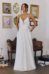 WILLOW GOWN - OFF WHITE A-LINE SATIN DRESS WITH COWL NECKLINE
