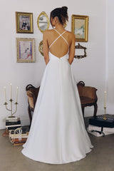 WILLOW GOWN - OFF WHITE A-LINE SATIN DRESS WITH COWL NECKLINE