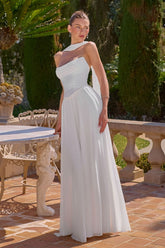 Reese Gown - Satin & Chiffon Dress With Scarf - Off White