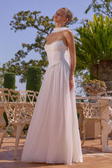 Reese Gown - Satin & Chiffon Dress With Scarf - Off White