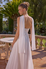 Reese Gown - Satin & Chiffon Dress With Scarf - Off White