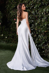Vaughn Gown - Off White - V-NOTCH STRAPLESS SATIN DRESS