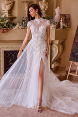WL035 - Lace & Tulle Short Sleeve Wedding Gown - Andrea & Leo