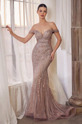 A1257 - Off The Shoulder Embellished Gown - Andrea & Leo