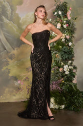 A1497 - Lila Lace Column Gown - Andrea & Leo