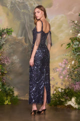 A1511 - Clara Deco Beaded Tea Length Dress - Andrea & Leo