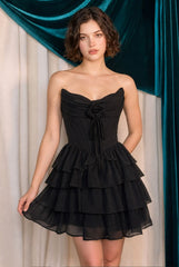 A1521 - Rosette Chiffon A-line Mini Dress - Andrea & Leo