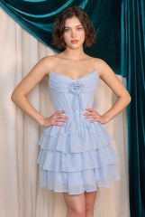 A1521 - Rosette Chiffon A-line Mini Dress - Andrea & Leo