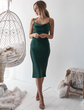 Aspen Midi Dress - Emerald Green Satin Slip Dress - FINAL SALE