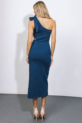 RAY OF LIGHT - ONE SHOULDER DENIM MIDI DRESS