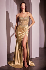 BECCA GOWN - STRAPLESS CRYSTAL & SATIN FITTED DRESS