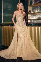 CADENCE GOWN - STRAPLESS CRYSTAL EMBELLISHED GOWN WITH OVERSKIRT