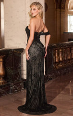 LOURDES GOWN - BEADED MESH BLACK EVENING DRESS