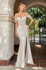 VERONA GOWN - GLITTER SATIN CORSET DRESS - OFF WHITE