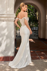 VERONA GOWN - GLITTER SATIN CORSET DRESS - OFF WHITE