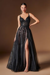 Fernanda Gown - Floral Glitter Tulle A-line Dress