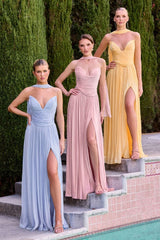 Ingrid Gown - Strapless Shimmer Chiffon Dress with Scarf
