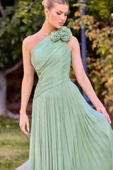 Minna Gown - Rosette One Shoulder A-line Shimmer Chiffon Dress