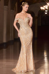 Sabine Gown - Off The Shoulder Beaded Evening Gown