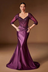 Stella Evening Gown - Embroidered Long Sleeve Formal Dress