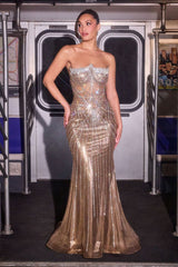 SYMPHONY GOWN - STRAPLESS METALLIC CRYSTAL FITTED DRESS