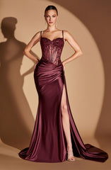 Teagan Gown - Plum Noir - Fitted Satin & Lace Dress