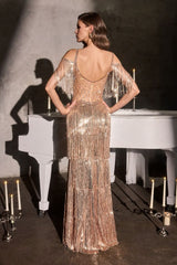 Nyla Gown - Rose Gold - Sequin Flapper Fringe Dress