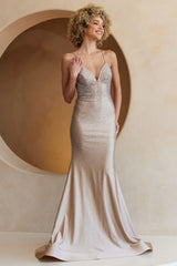 Novalee Gown - Champagne - Hot Stone Dress With Lace Up Back