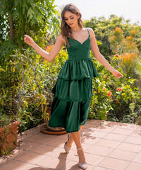 Maeve Corset Midi Dress - Emerald Satin