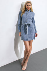 BE A LIGHT - LONG SLEEVE DENIM MINI SHIRT DRESS