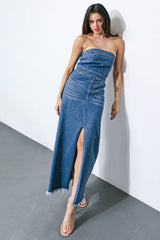 Roux Strapless Washed Denim Midi Dress - FINAL SALE