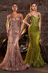 Lyra Gown - Greenery - FITTED FLORAL GLITTER PRINT CORSET GOWN