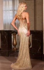 GEMINI GOWN - BEADED SEQUIN FITTED STRAPLESS GOWN